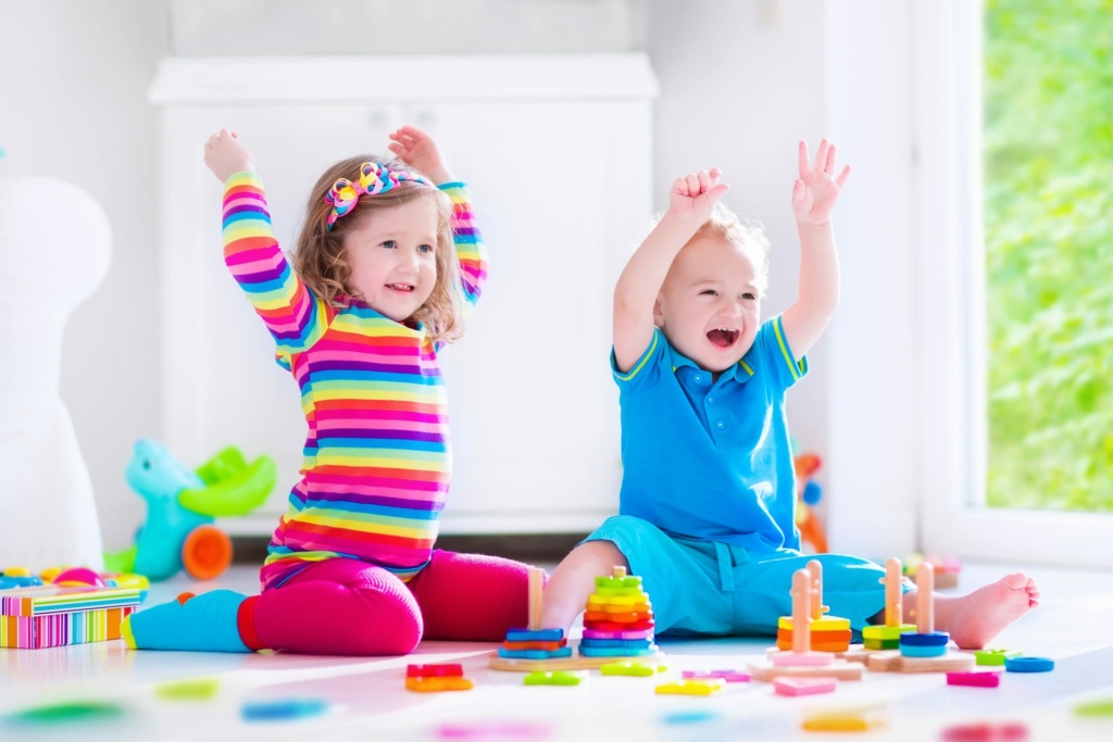 Daycare children playing with blocks